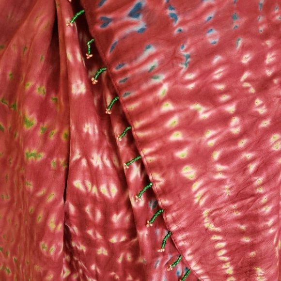 Sevya Beaded Cotton Pink Green Red Handmade Fair Trade Scarf NWOT - Picture 3 of 6